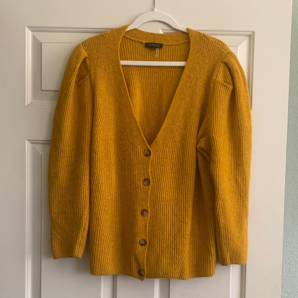 1. State Mustard Cardigan Sweater